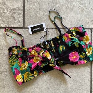 Floral Tie Front Linen Top